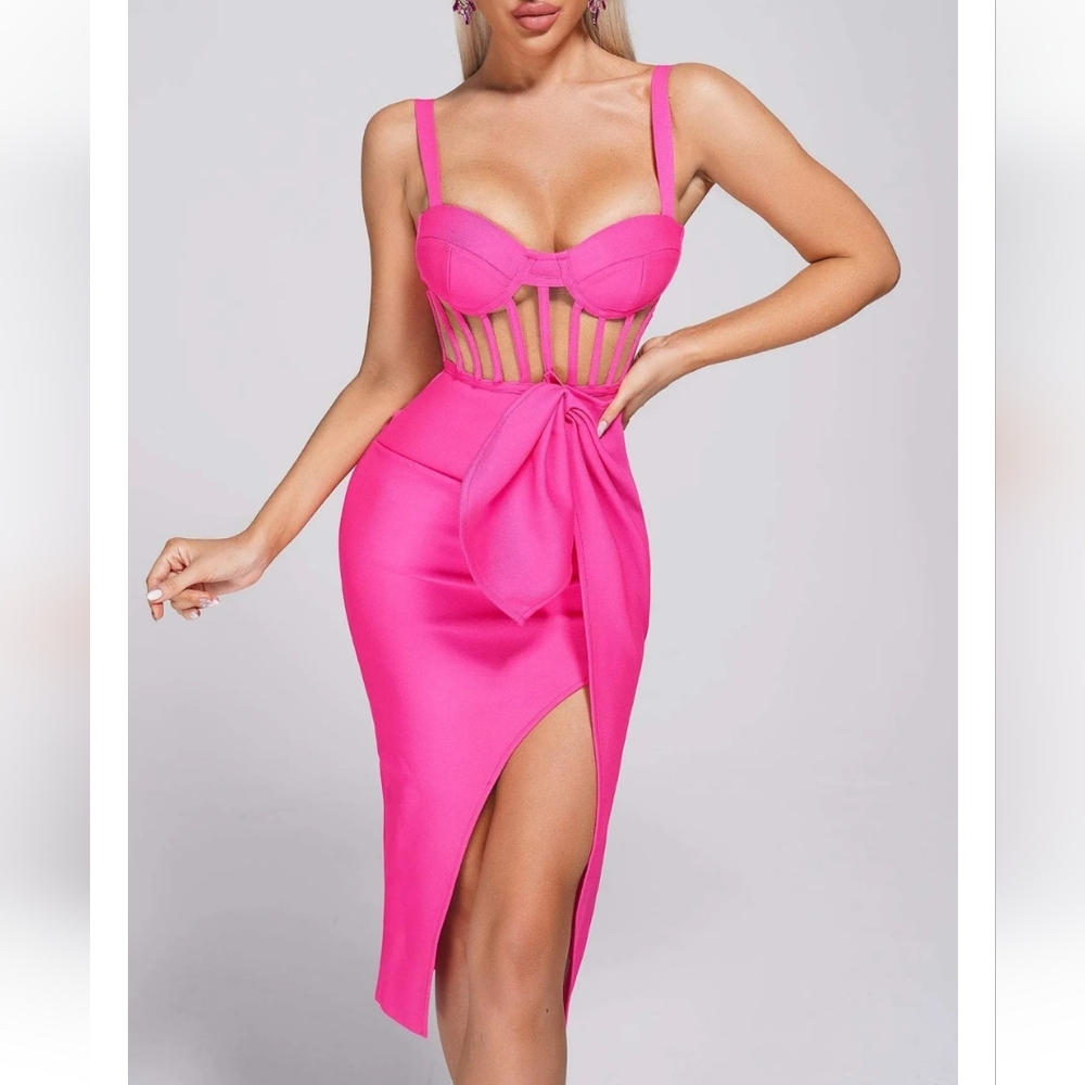 Bellamy Slit Midi Bandage Dress - Pink